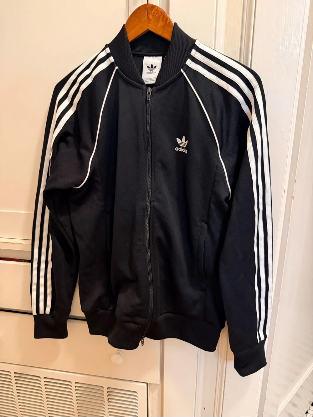adidas Black Bomber Jacket with White Stripes